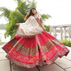 Navratri real mirror work maslin cotton lehenga choli